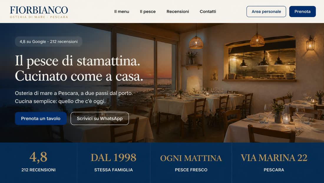 Home page del sito dell'Osteria Fiorbianco