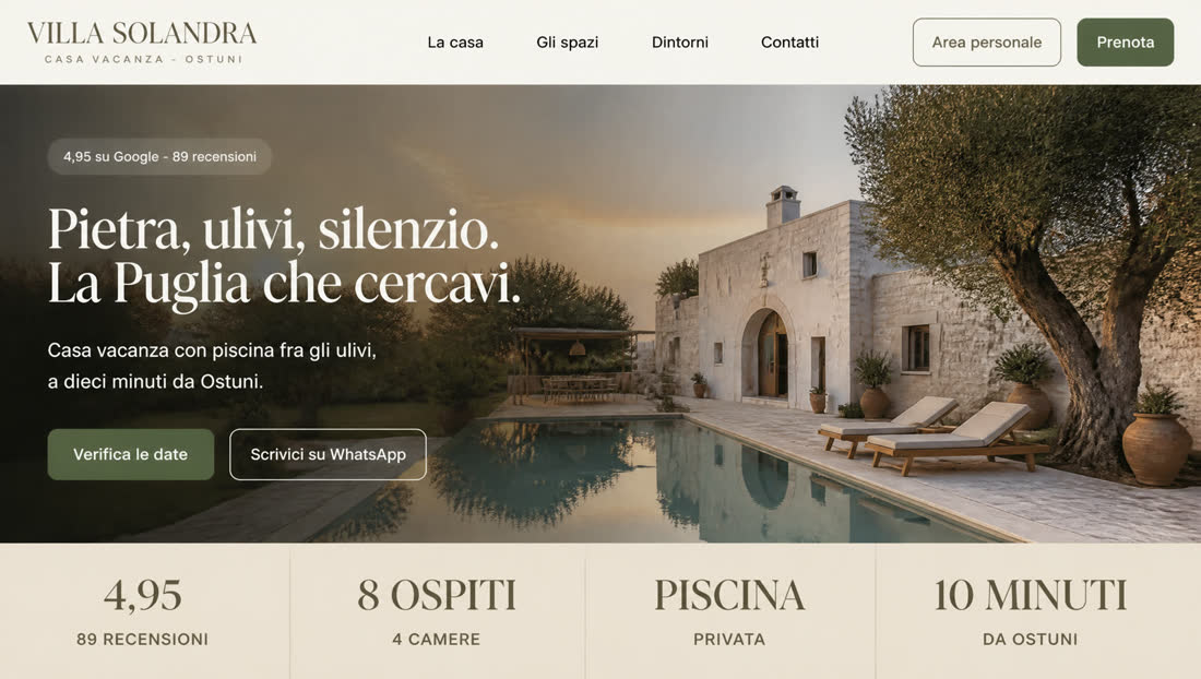 Home page del sito di Villa Solandra